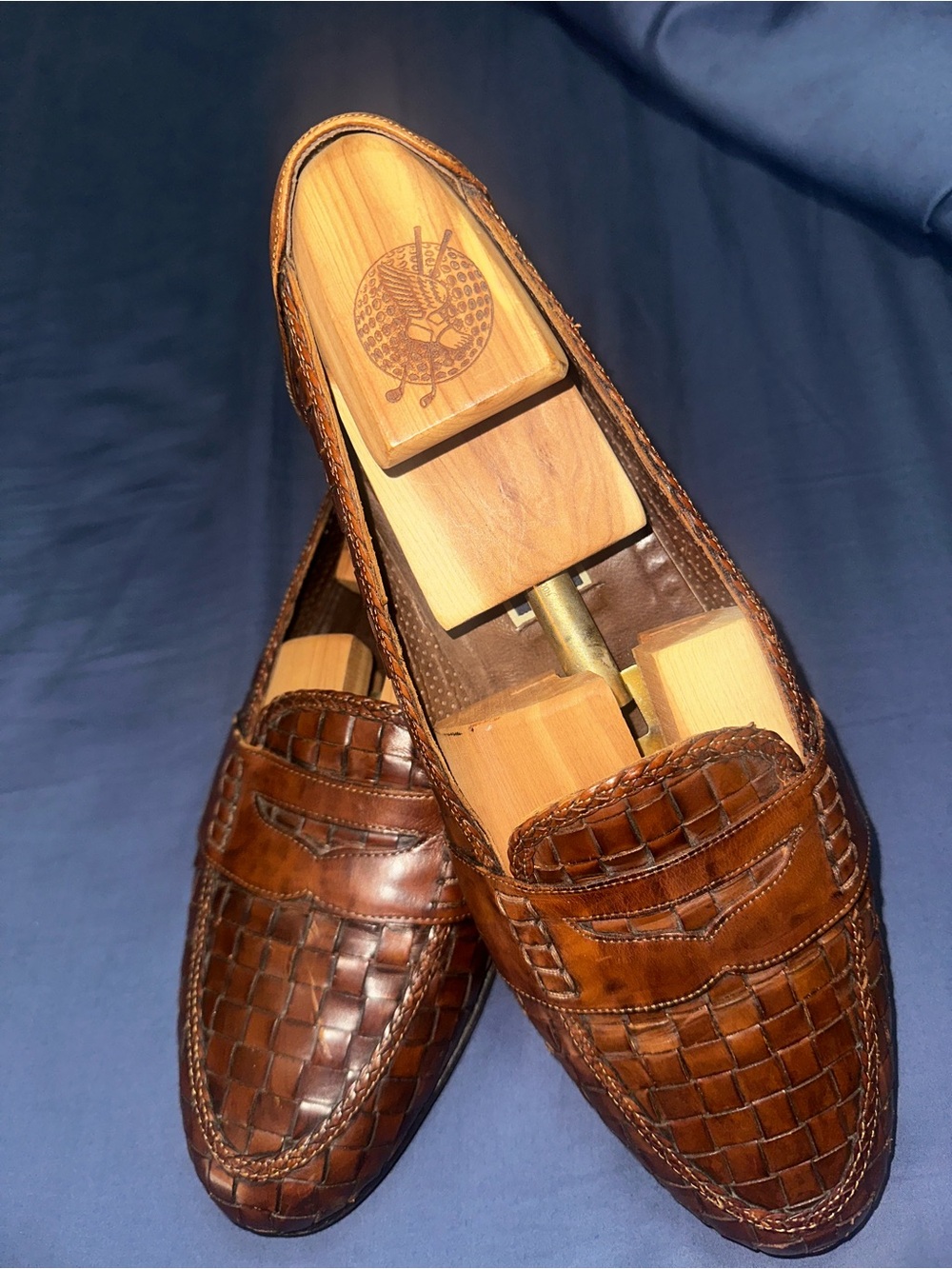 Cole Haan Brown Woven Leather Penny Loafers